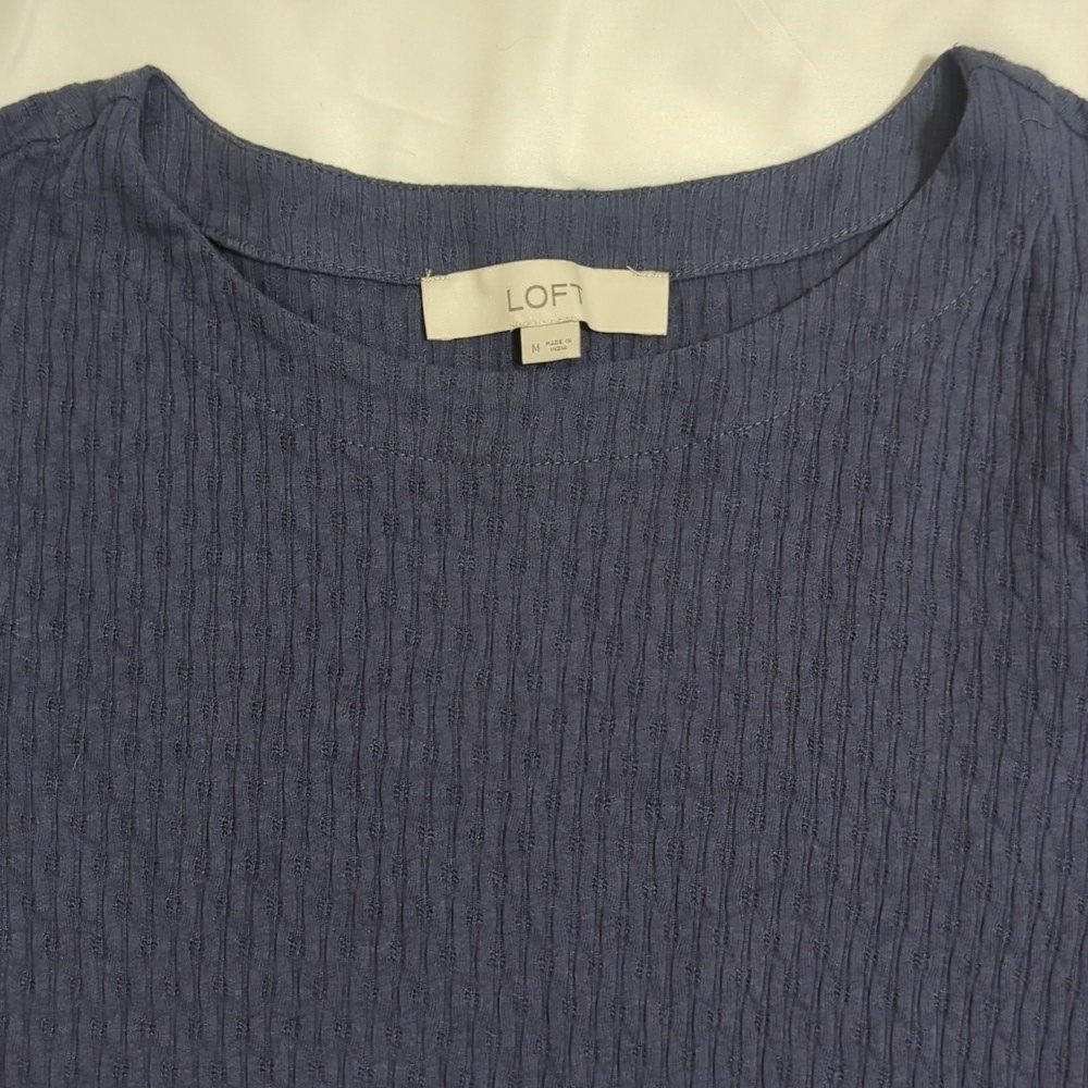 Loft Ribbed Ruffle Sleeve Blouse, Color Blue Size M - Picture 6 of 13